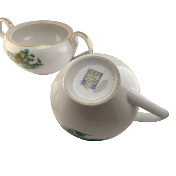 Narumi Manchu Japan Sugar Bowl with Lid and Creamer Set Vintage - Picture 4 of 10